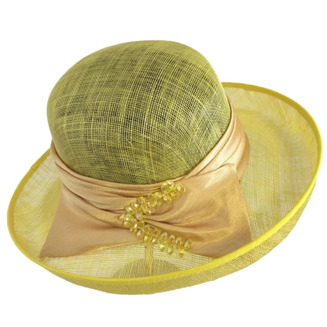Yeuyyben Cappelli femminili eleganti cappelli da spiaggia Lady Fashion Strass Lino Fedora Cappelli Banchetto Bucket Cap