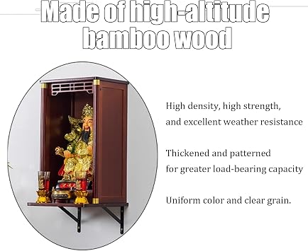 Bamboo Altar Table, Chinese Shrine Altar, Wall or Tabletop Mounted Buddha Cabinet, Cabinet Buddhist Niche, Meditation Tables With Storage, for Living Room(Tabletop Brown,35cm/13.78in)