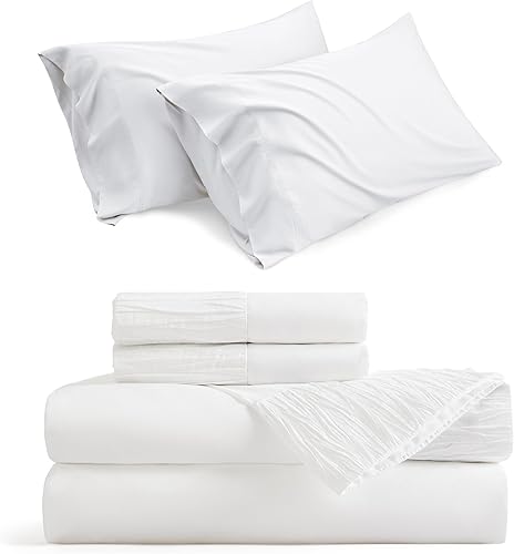 Bedsure Juego de sábanas refrescantes de tamaño King de tamaño California King, color blanco