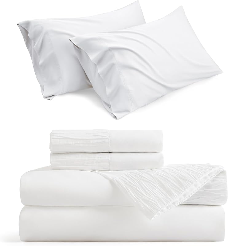 Bedsure Cooling Pillow Cases Queen Bundle Queen Sheet Set White