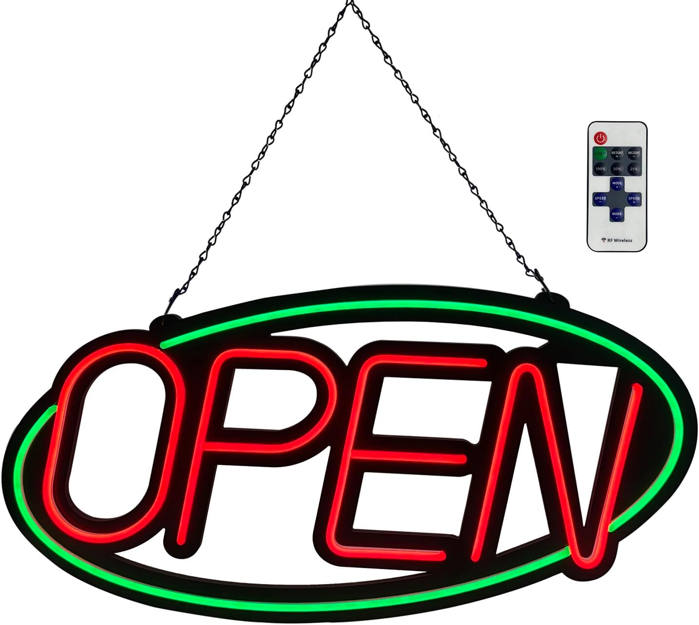 32'' X 15'' ASBAVA Super Bright LED Open Sign Remote Controlled — Dynamic Light Modes Neon Large Open Sign for business - Get Your Business Seen Day or Night (RED and GREEN)
