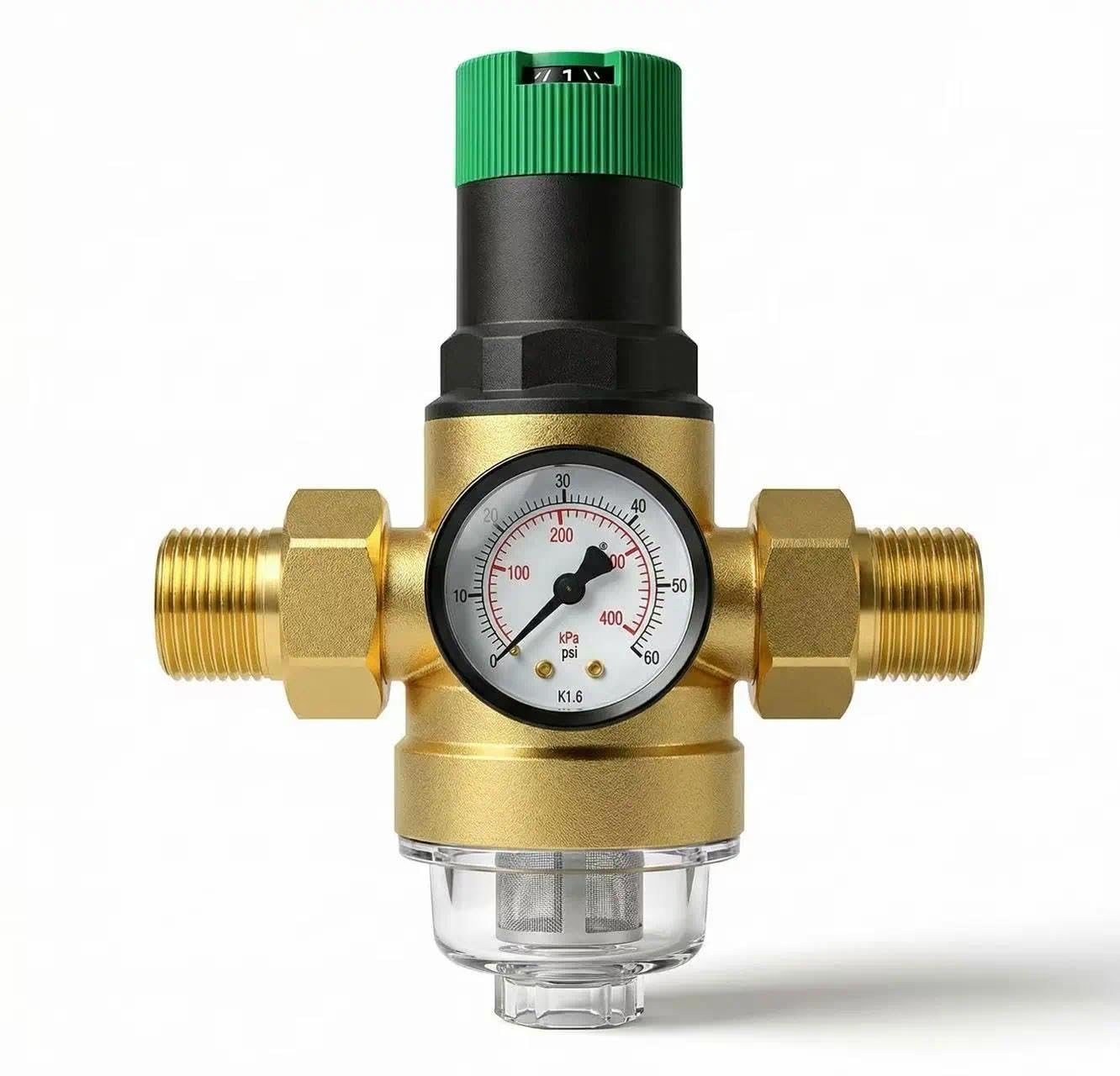 Réducteur de pression d'eau 3/4", réducteur de pression avec manomètre et filtre à tamis, jauge de pression d'eau pour eau potable
