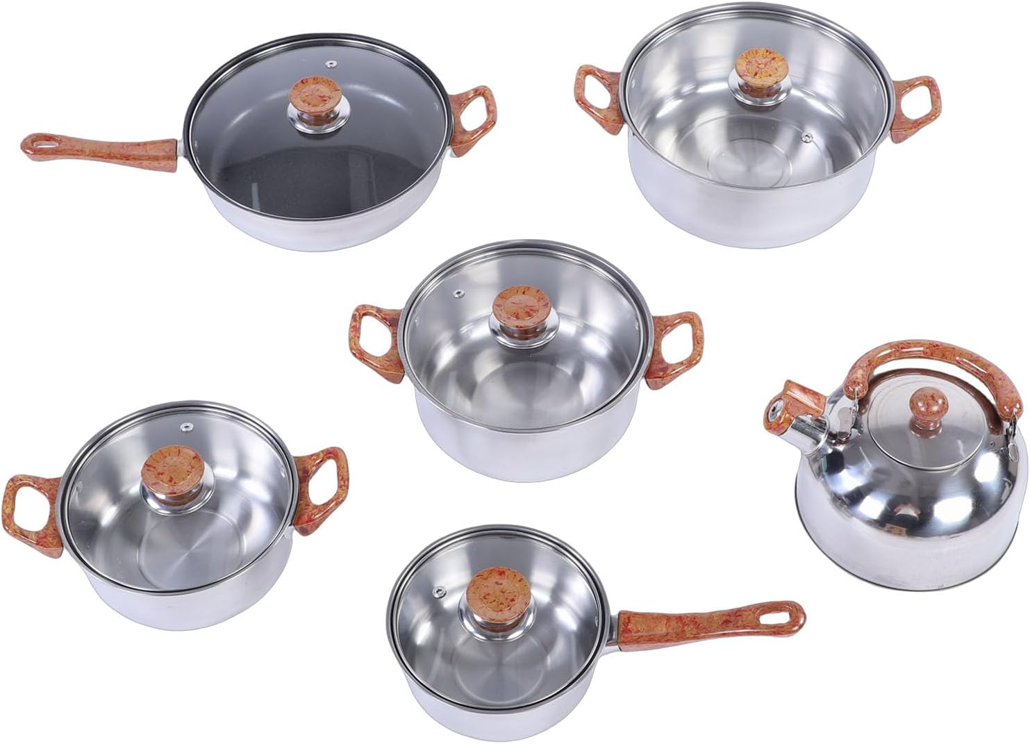 Yosoo 3 Stainless Steel Pots Set, Imitation Wood Handles Cookware Kitchen Supplies for Induction Cooktops and Gas Stoves