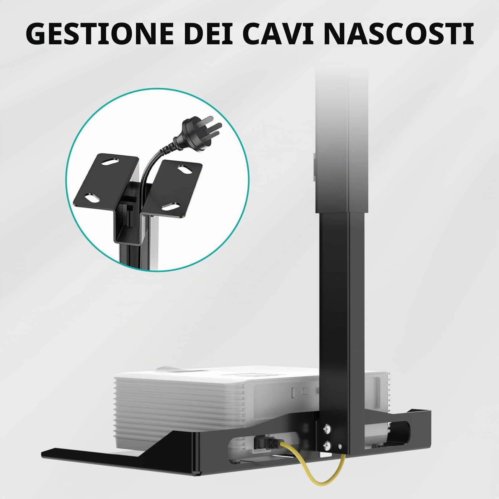 WALI Supporto Proiettore Soffitto e Parete, Staffa Proiettore Regolabile in Altezza da 57,8 a 76,8 cm, Supporto Installazione Senza Foratura, Supporta fino a 10 kg(PM-005-B), Nero