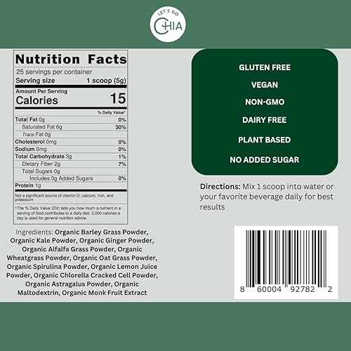 Miniatura 2 de Let's Go Chia Mezcla alcalinizante de jengibre y verduras, polvo de superalimento orgánico con jengibre, espirulina, clorella y súper verdes, salud