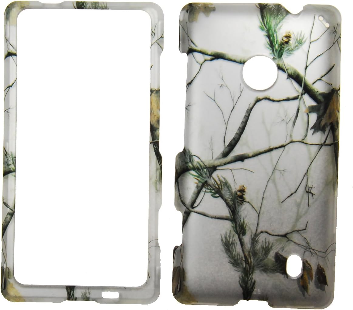 IMAGITOUCH For Nokia Lumia 521 (T-Mobile MetroPCS) Rubberized Design Hard Case Shell Cover Phone Protector Faceplate - Hunter White Snow Real Pine Tree Camo Camouflage Winter Leaves Frozen