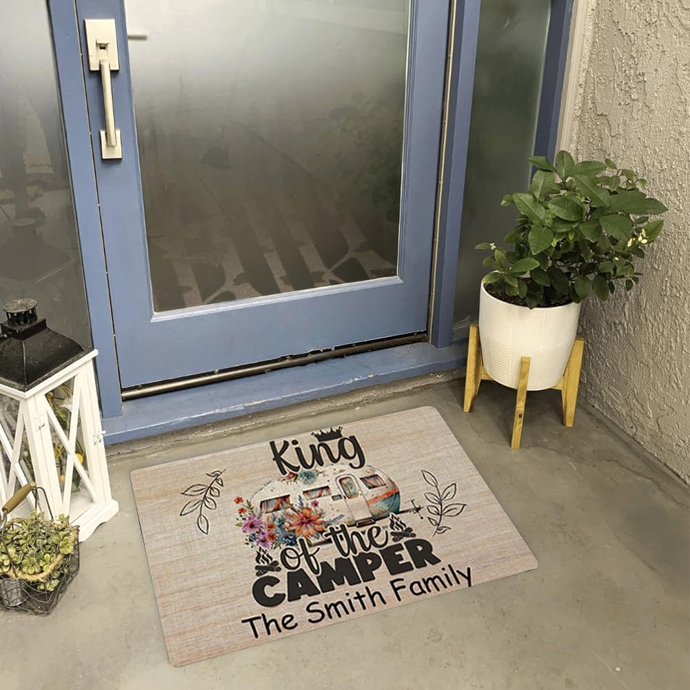 Spring Camping Doormat 30 x 18 Welcome Mat Personalized Family Name Vintage Camping RV Door Mat Customized Entrance Floor Non Slip Doormat Campsite Rugs Outside Decor(D-6)