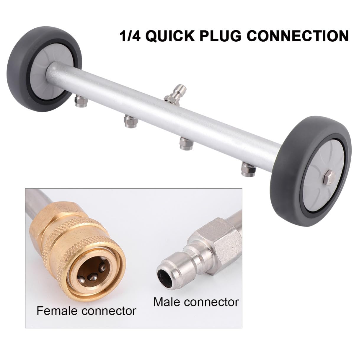 ifundom Cepillo de Limpieza para Chasis de Coche Conector Rápido 1/4 Pulg | Diseño de Rueda Giratoria, Acero Inoxidable y Latón, Uso en Chasis y Suelo, Limpieza a Alta Presión, sin Agacharse