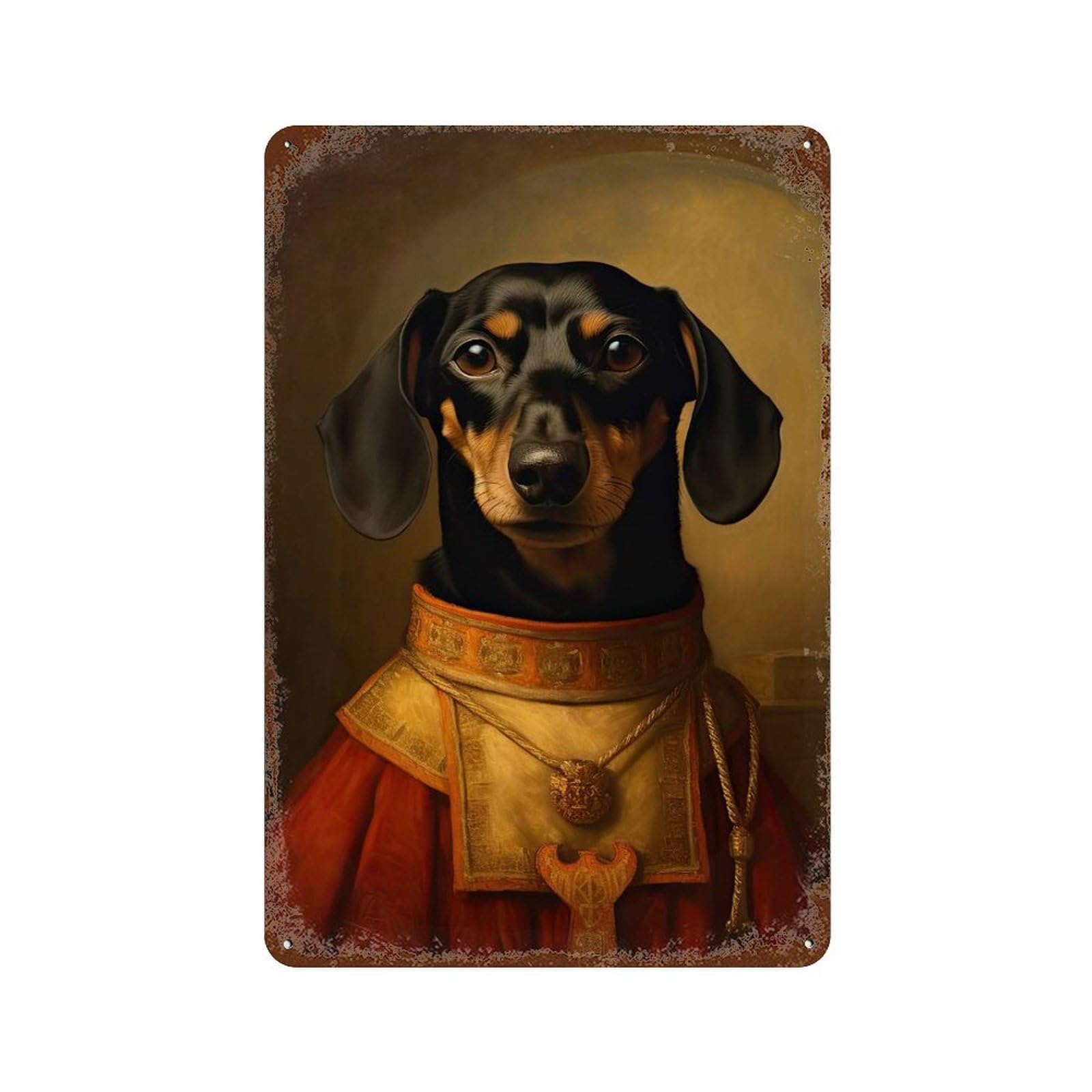 Rustic Tin Plaque Dachshund The Pope 11.8"x7.9", Rustic Home Decor for Office, Studio And Wall Decor