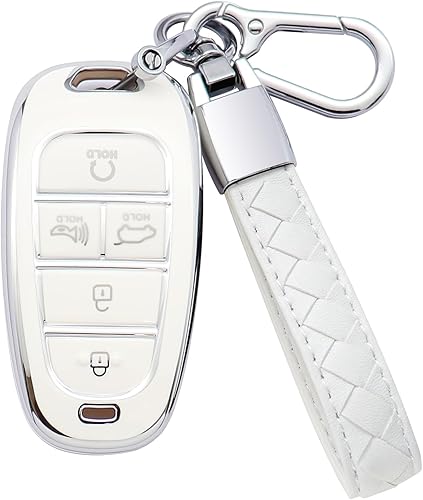 Funda para llavero Hyundai, 5 botones, TPU suave con llavero de cuero, protección de 360 grados, funda para llave de automóvil, compatible con