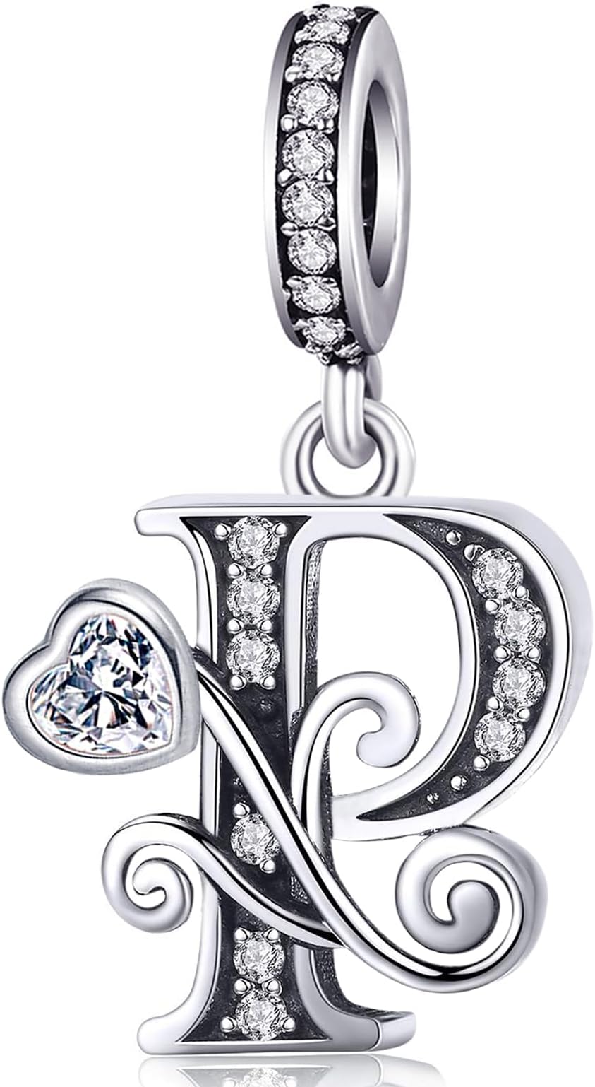 Silver Letter Charm Fit for Pandora Charms Bracelet Alphabet Initial Dangle Charms Beads Jewelry Gifts for Women