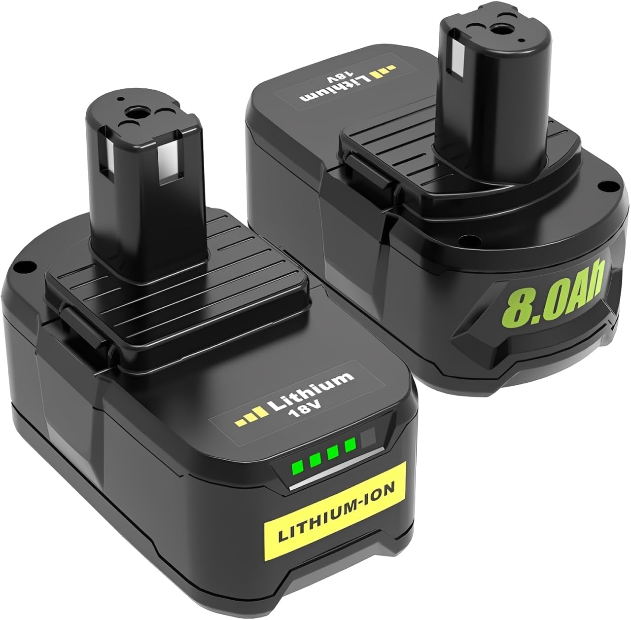 2x 18V 5.0Ah Akku Für Ryobi ONE+ – Mit LED-Ladeanzeige, Kompatibel Mit P108, RB18L50 U.v.m., Inkl. Schutzschaltung