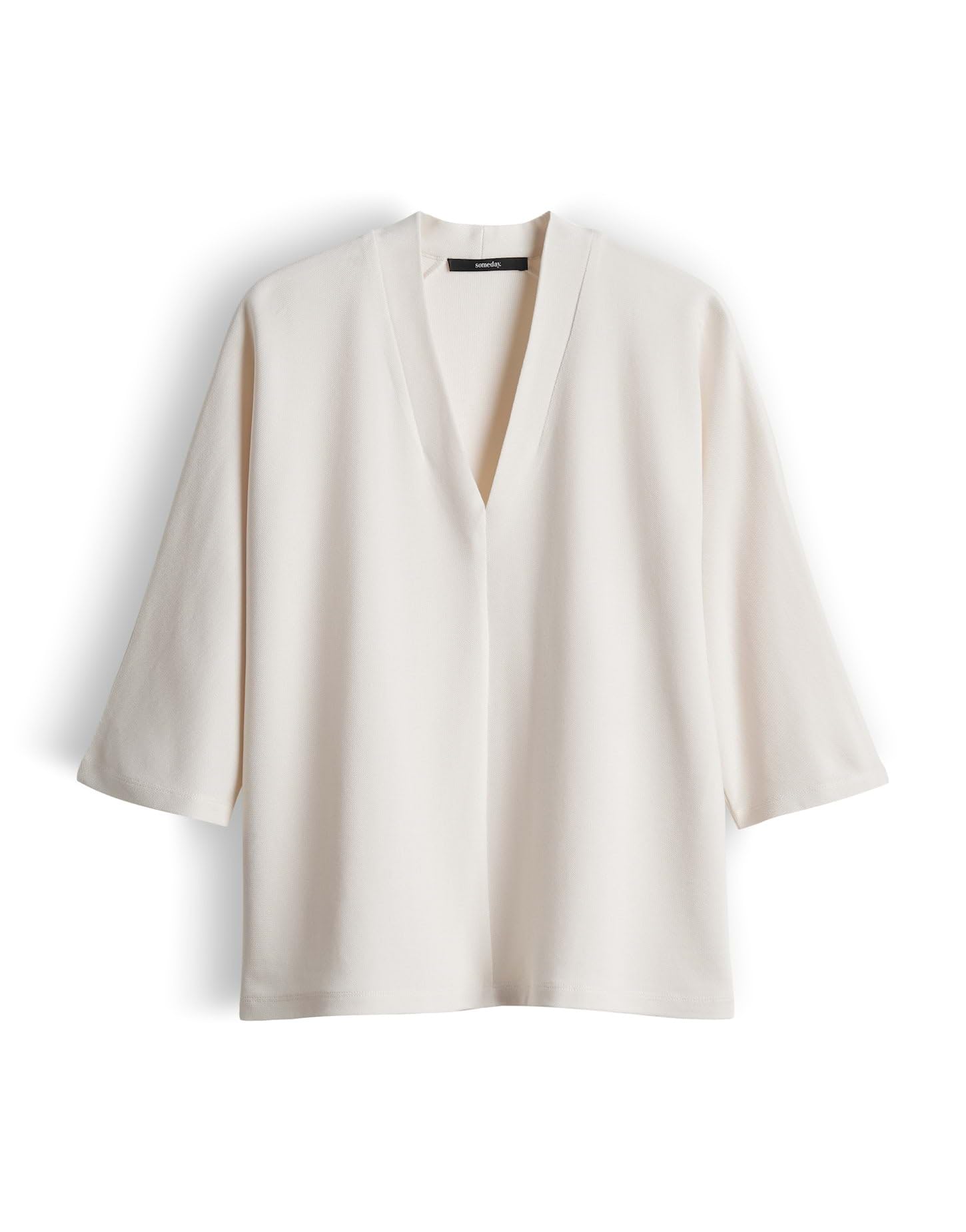 someday Damen Kurzarmshirt | Fließendes V-Neck Shirt mit subtiler Textur Regular Fit