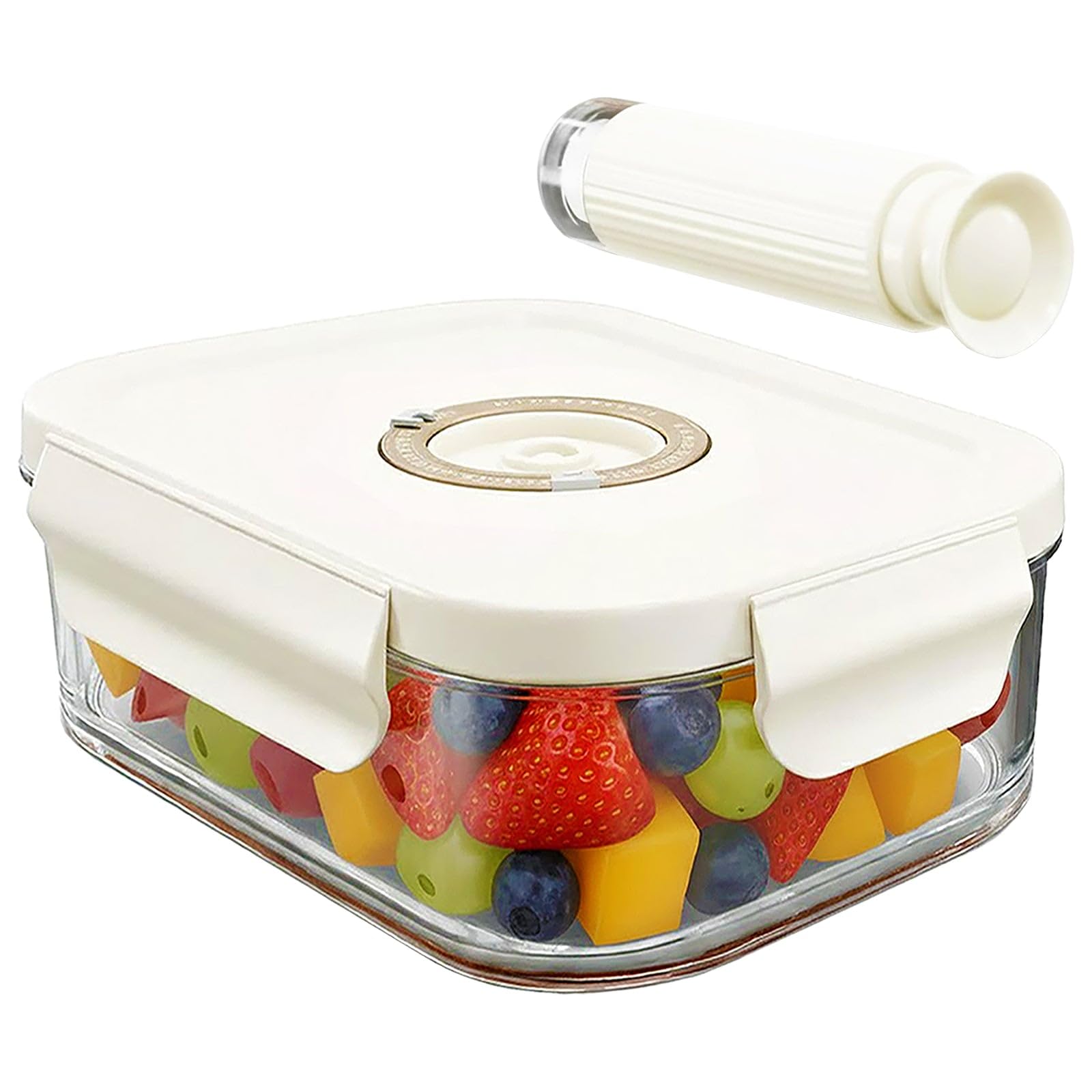 Spares2go Vacuum Food Storage Glass Container with Securing Clips Lid + Manual Sealing Pump (Small, 630ml)