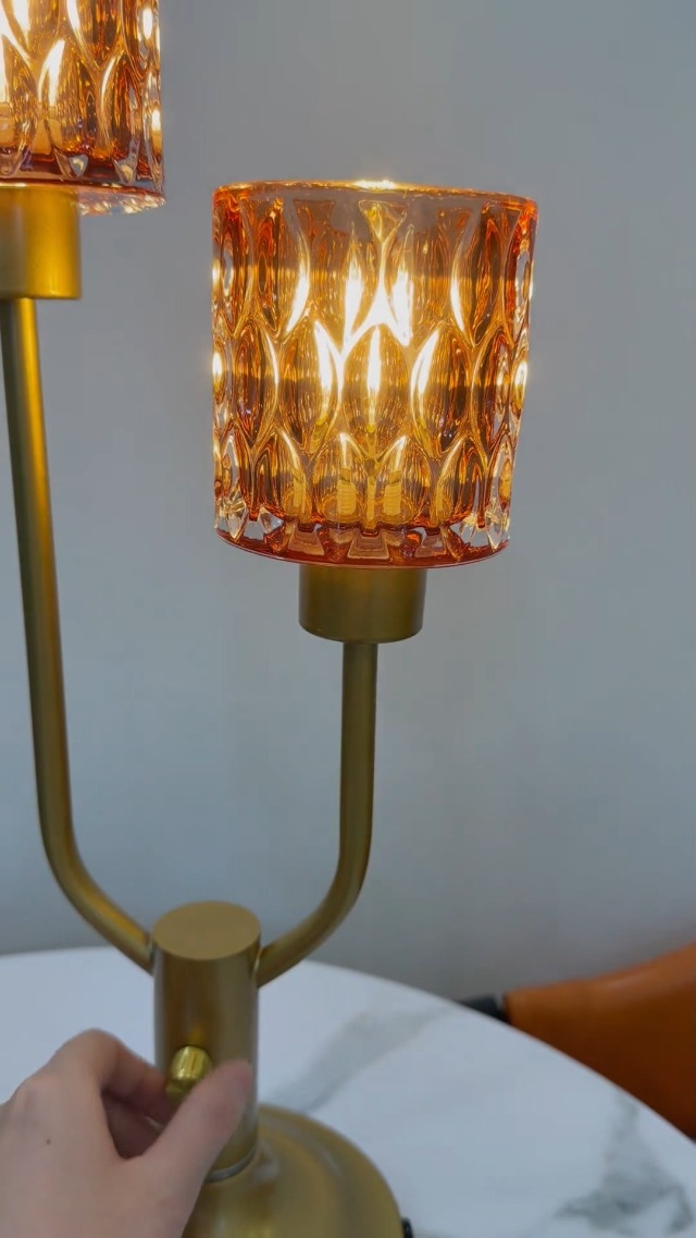 Image of Lightdot Mid Century Modern Table LampVintage Lamp Red Glass Gift Dimmable | Nightstand Lamp Gold Desk Lamp 2 Bulbs Included Warmwhite Ambient Bedside Lamps for Living Room Bedroom Girls Room Home Decor