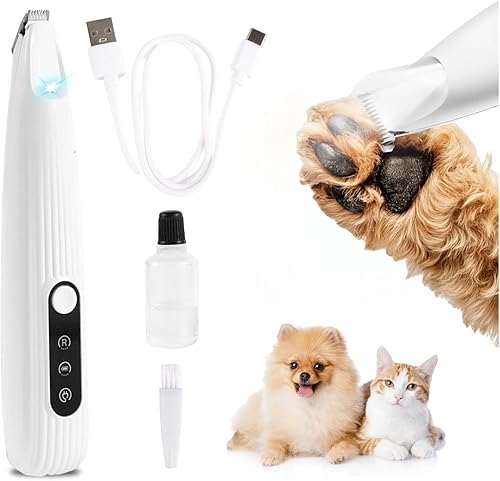 Dog Paw Trimmer for Grooming with LED Light - Ultra Quiet Pet Hair Trimmer for Paw's Feet, Ears, Face, Eyes - Professional Electric Paw Trimmer for Dogs & Cats