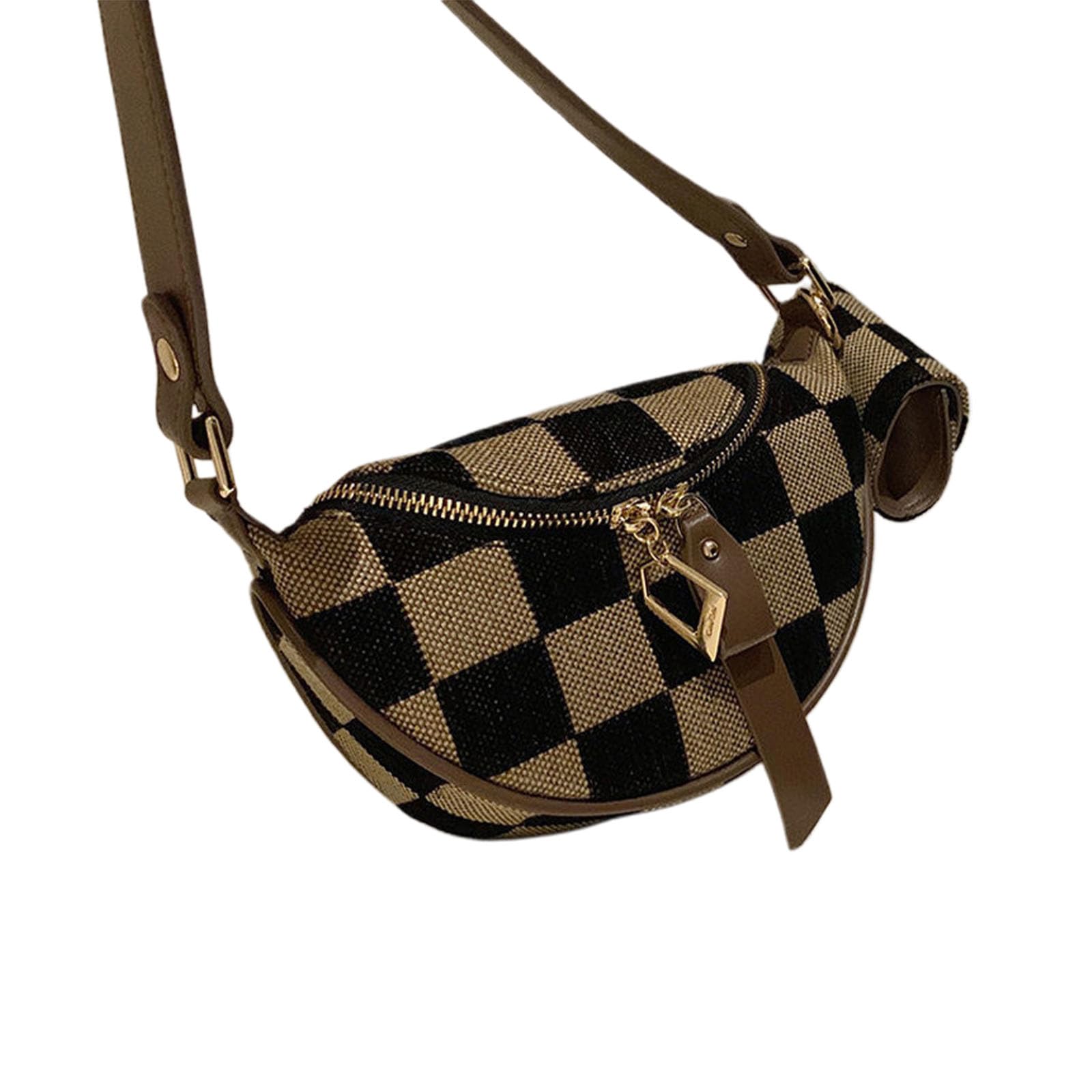 Vujodi Women's Checked Pattern Fanny Pack with Headphone Bag, Womens Checkered Fanny Pack, Checkered Crossbody Bag, Checkered Purse