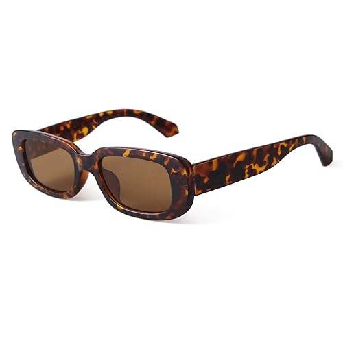BUTABY Rectangle Sunglasses for Women Retro Driving Glasses 90’s Vintage Fashion Narrow Square Frame UV400 Protection - Leopard Frame Brown Lens