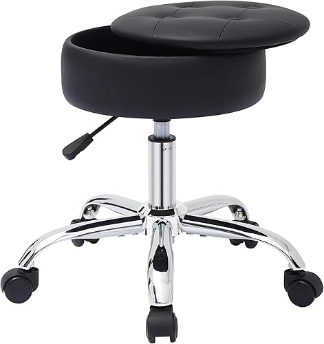 Miniatura 7 de Gitrah Taburete de tocador, silla de tocador para sala de maquillaje, silla de maquillaje ajustable, otomana, asiento de piel sintética negra con