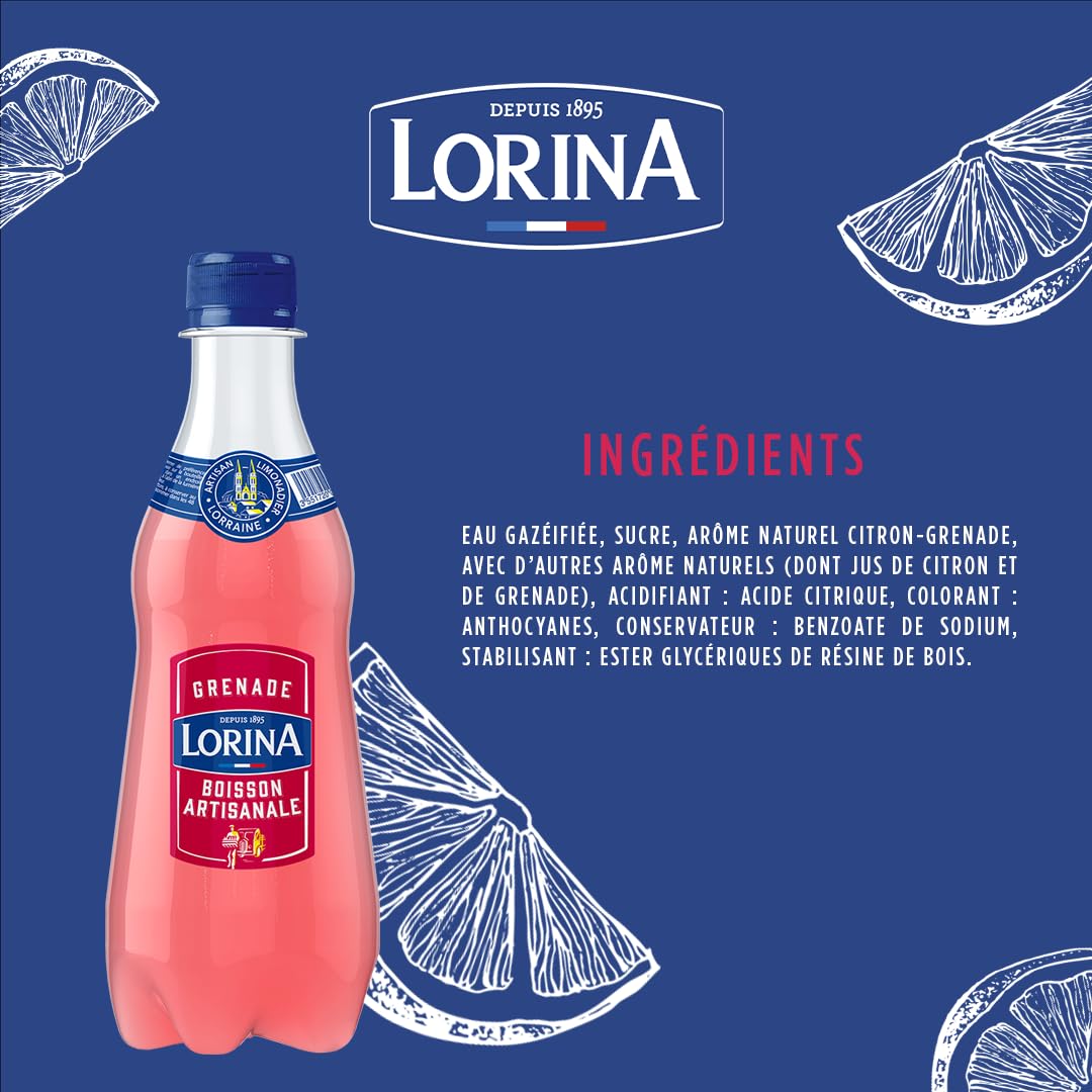 Lorina Limonade Grenade Boisson Artisanale, Saveur Grenade, 42cl, Lot de 12 Bouteilles