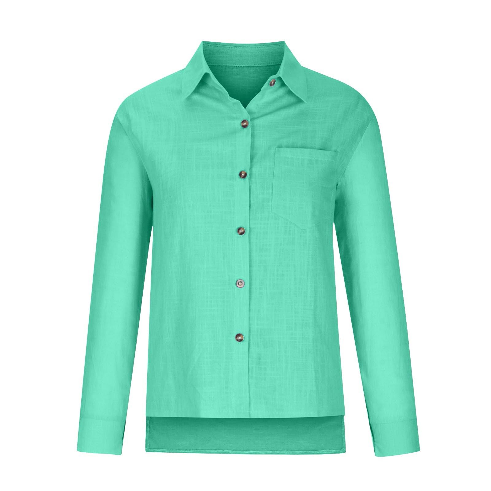 Musselin Bluse Damen Elegant Leinenbluse Shirt Damen Langarm Einfarbig Revers Baumwolle Tshirt Mit Tasche Knopfleiste Blusenshirt Leichte Tuniken Hemdbluse Casual Longbluse Basic Oberteile Tops