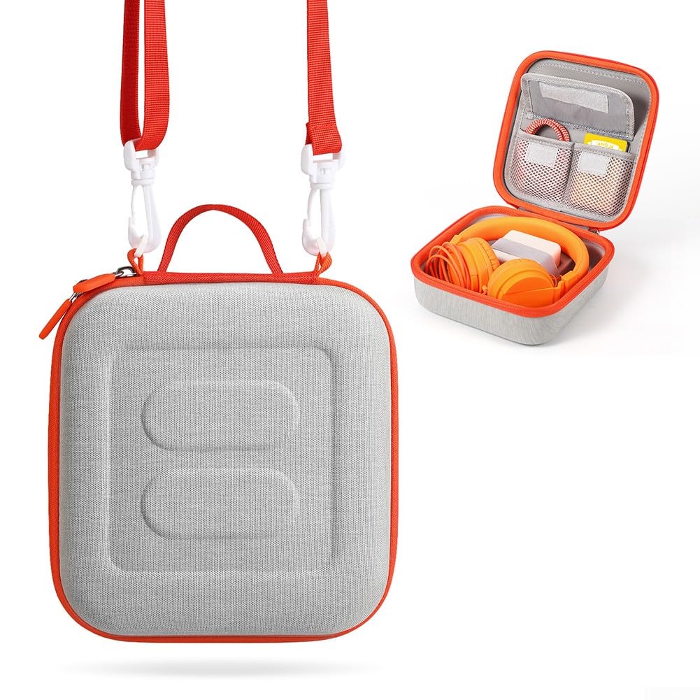 Funda de viaje para Yoto Mini - (edición 2024) - Reproductor de audio y música para niños, bolsa de soporte para altavoces infantiles, tarjetas de audiolibros (naranja/gris)