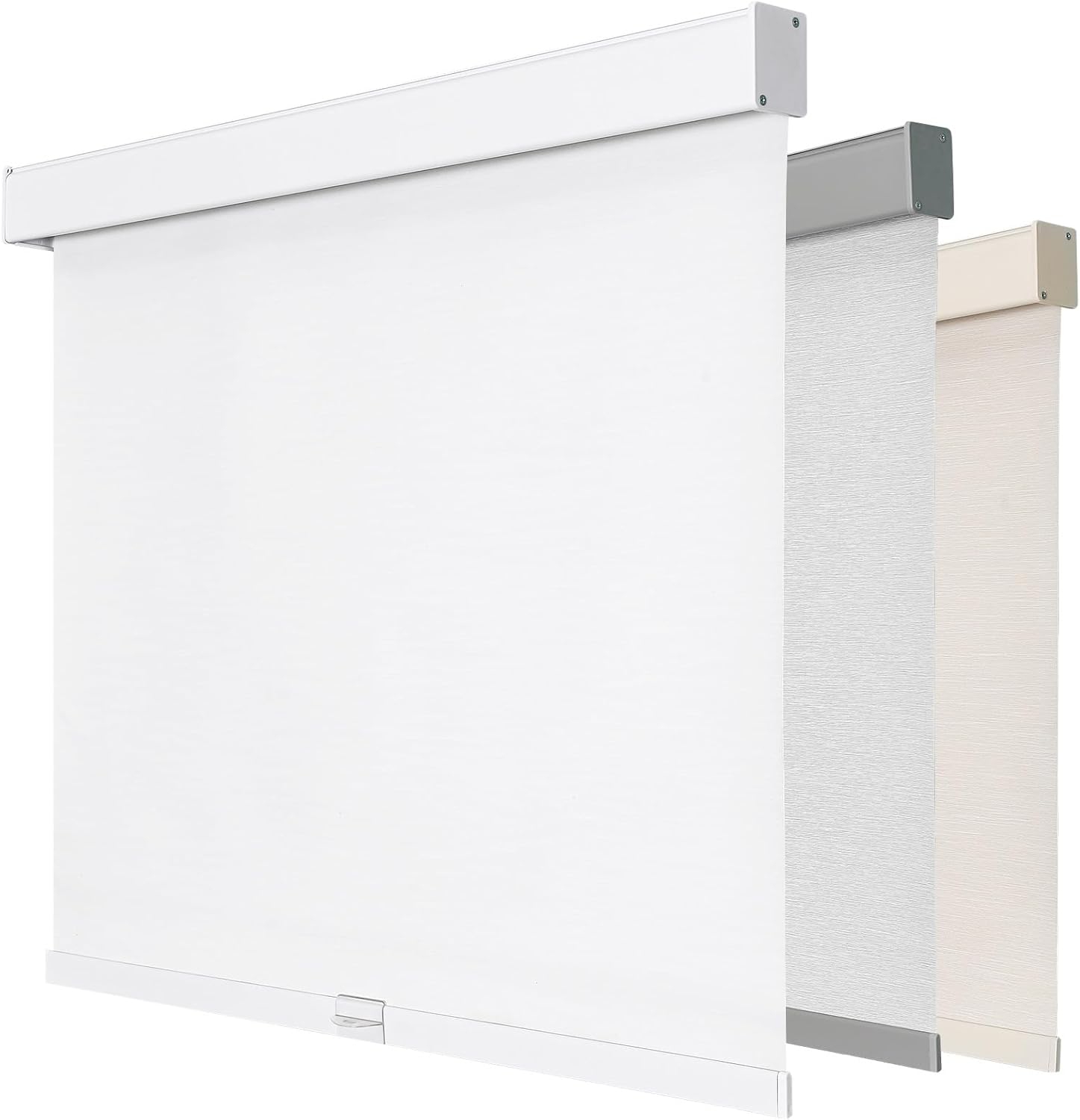 Joydeco 100% Blackout Roller Shades Cordless Blinds for Windows, Free-Stop Shades, UV Protection, Natural Woven Blinds for Home and Office, Light-Proof Aluminum Cover (White, 32" W x 75" H) White (Aluminum Cover) 32"W x 75"H