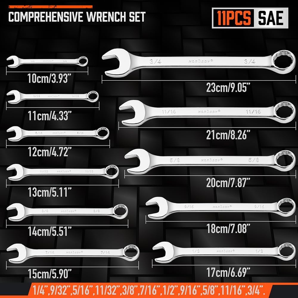 HORUSDY 12-Piece SAE Wrench Set, Silver, 1/4" - 3/4" - Image 2