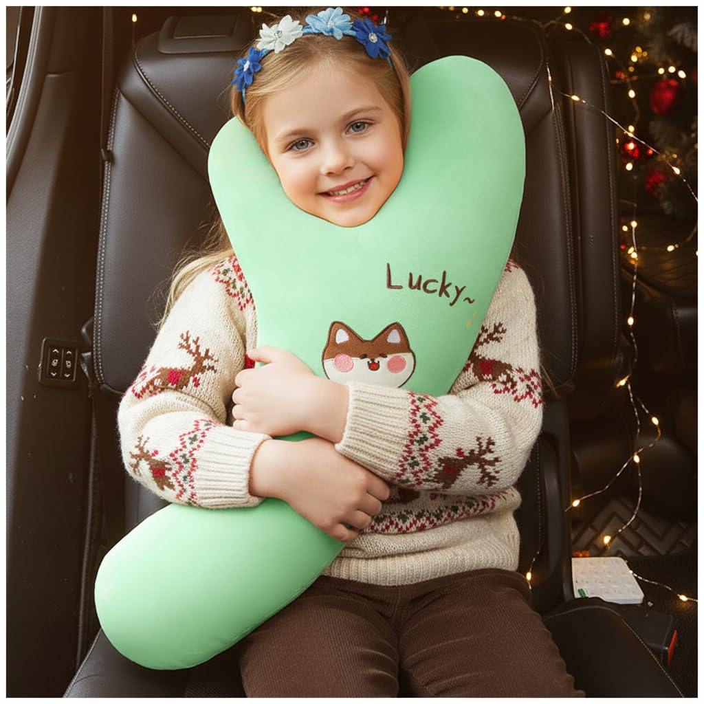 OHAANYY Reisekissen Kinder Auto, Schlafkissen Für Auto Kinder, Reisekissen, Y Form Kinder Auto Kissen, Flugzeug Nackenkissen Für Lange Reisen, Reisekissen Für Erwachsene Und Kinder (Grün)