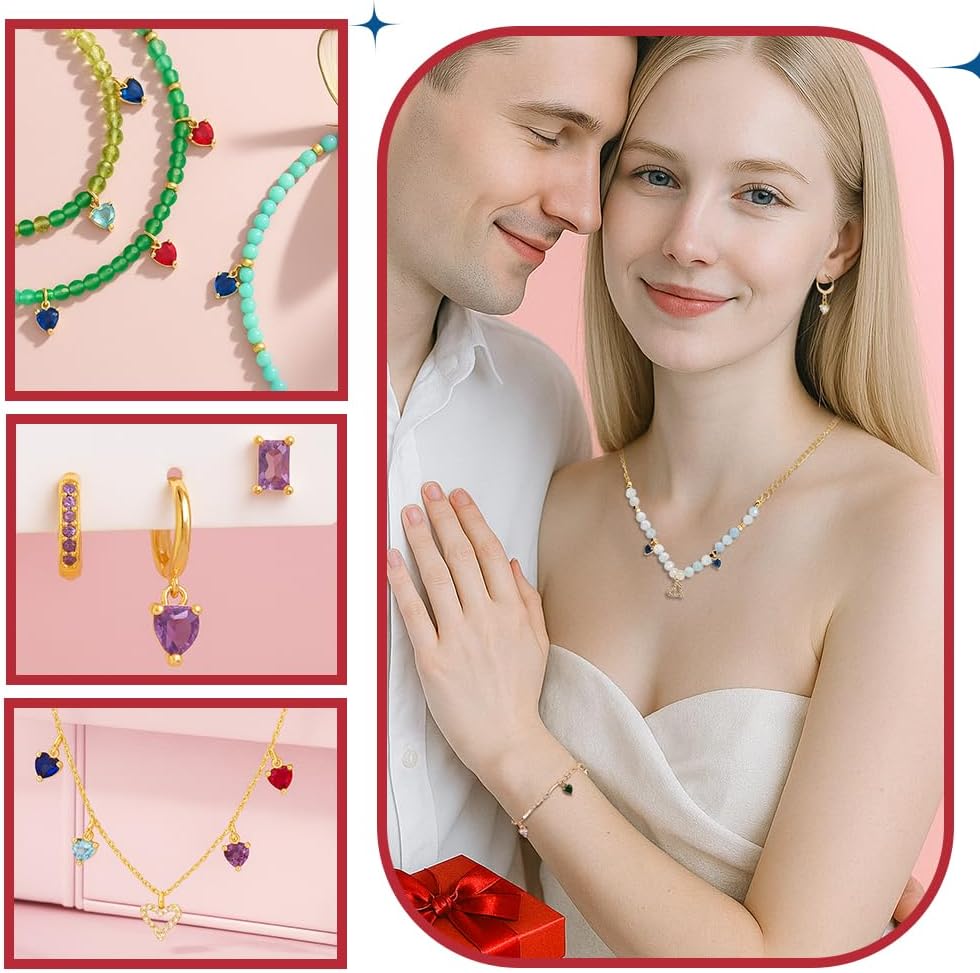 PH PandaHall 16pcs 18k Gold Plated Heart Charms, 8 Styles Cubic Zirconia Pendants Brass Birthstone Charms with Jump Ring for Earring Bracelet Necklace Choker Jewelry Making Thanksgiving - Image 5