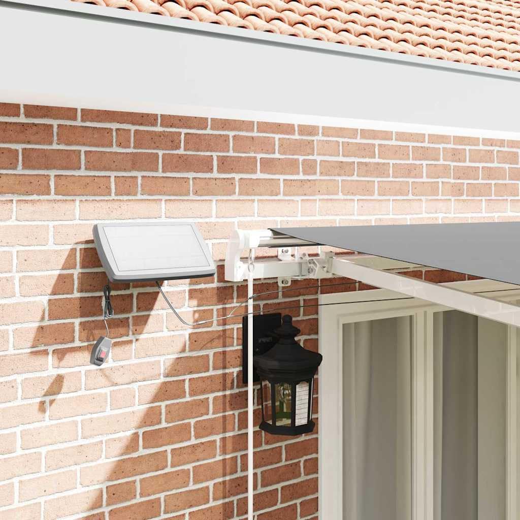 Rama markizy z listwami świetlnymi LED, biała, z aluminium, 400 x 350 cm, zwijana, z korbą, odporna na warunki atmosferyczne, do ogrodu, na taras, balkon, łącznie z montażem, zapewnia ochronę