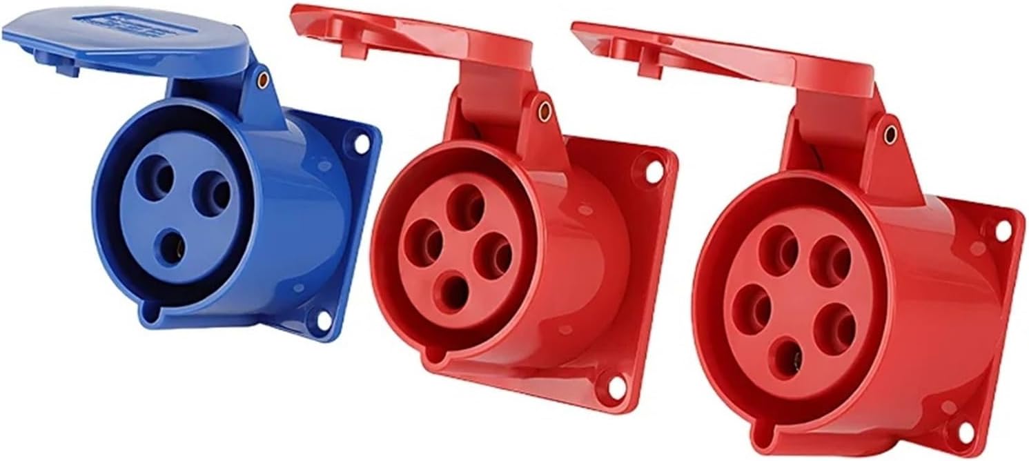 5/10 PCS Industrial Plug 3P/4P/5P Electrical Connector 16A/32A/63A/125A IP44/IP67 Wall Mounted Socket Panle Mounted Socket(16A Panel Mounted,5 PCS-5P)
