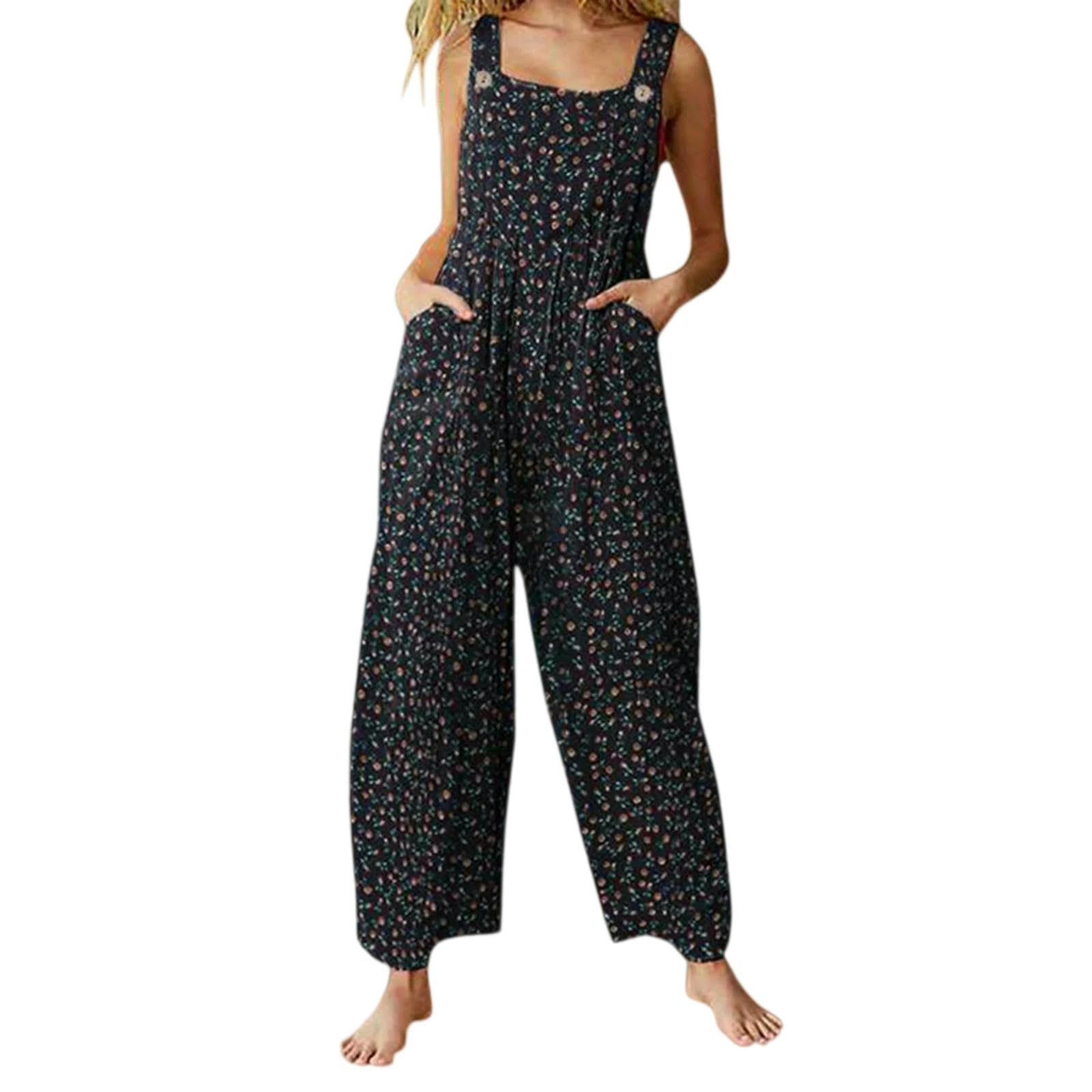 Mono De Verano Mono Holgado Informal De Verano para Mujer con Estampado Floral.