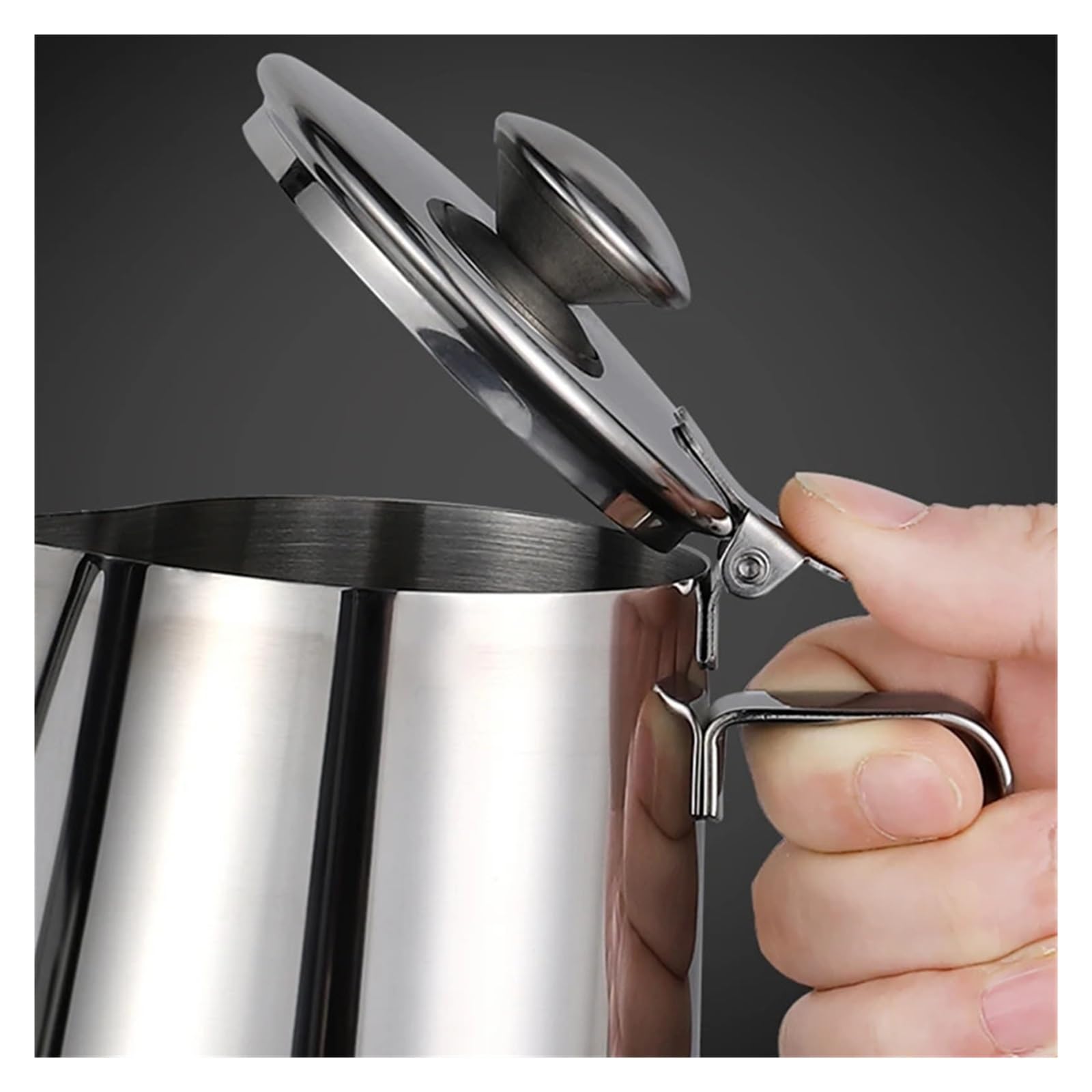 Taza de café Latte Art, jarra, Espumador leche, Barista acero con tapa, máquina graduado(350ml,No lid)