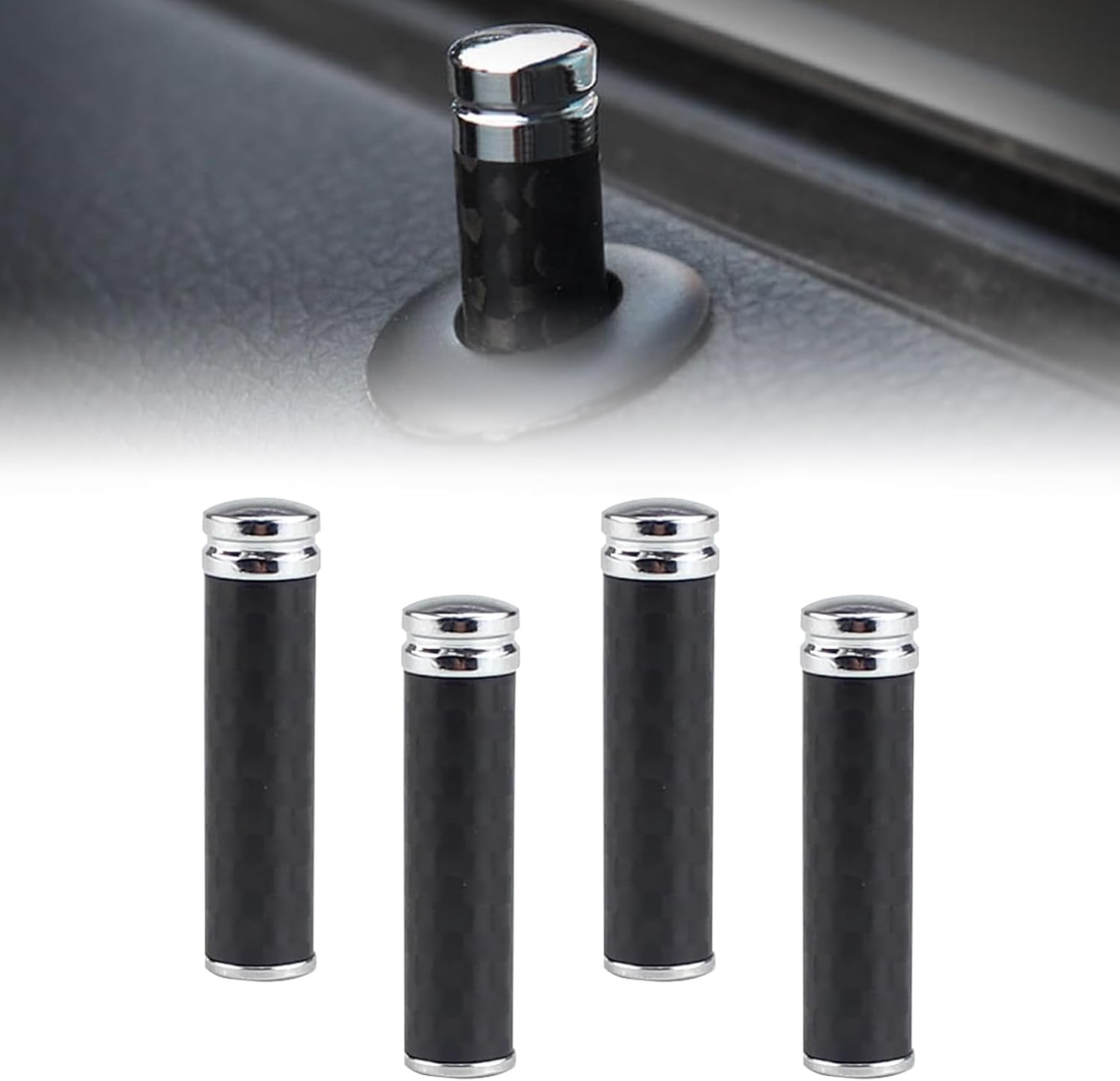 4 PCS Car Door Lock Pin Covers, Personalized Decorative Inner Door Knob Cap, Rust-Proof Safety Locking Pull Pin Cover, Modified Accessory for Cars SUVs Trucks (Carbon Fiber Black)