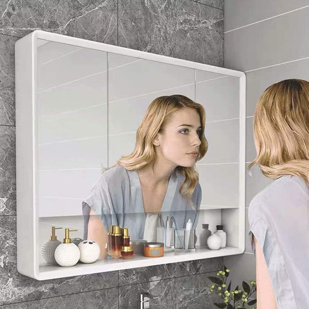 Bathroom Wall-Mounted Cabinet, Storage Organizer Bathroom Mirror Cabinet Wall-Mounted Toilet Mirror Vanity with Rack Storage Cabinet