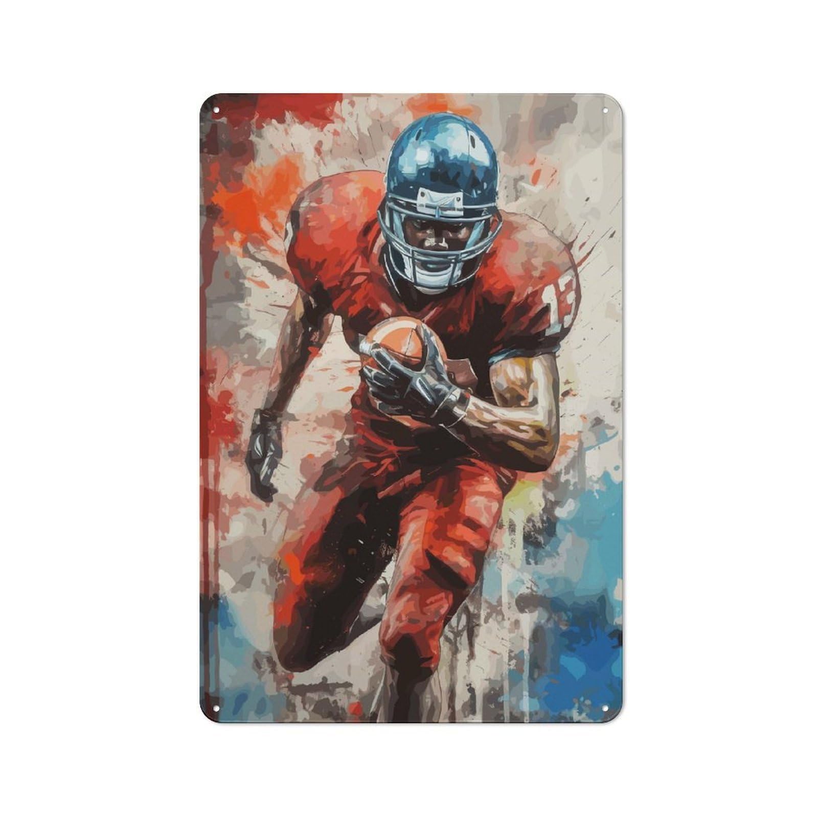 Junmoney American Football Player In Action Painting Vintage Tin Sign 30X20cm With For Guest Room Or Hallway, For Collectors Decorating Guest Rooms And Hallways
