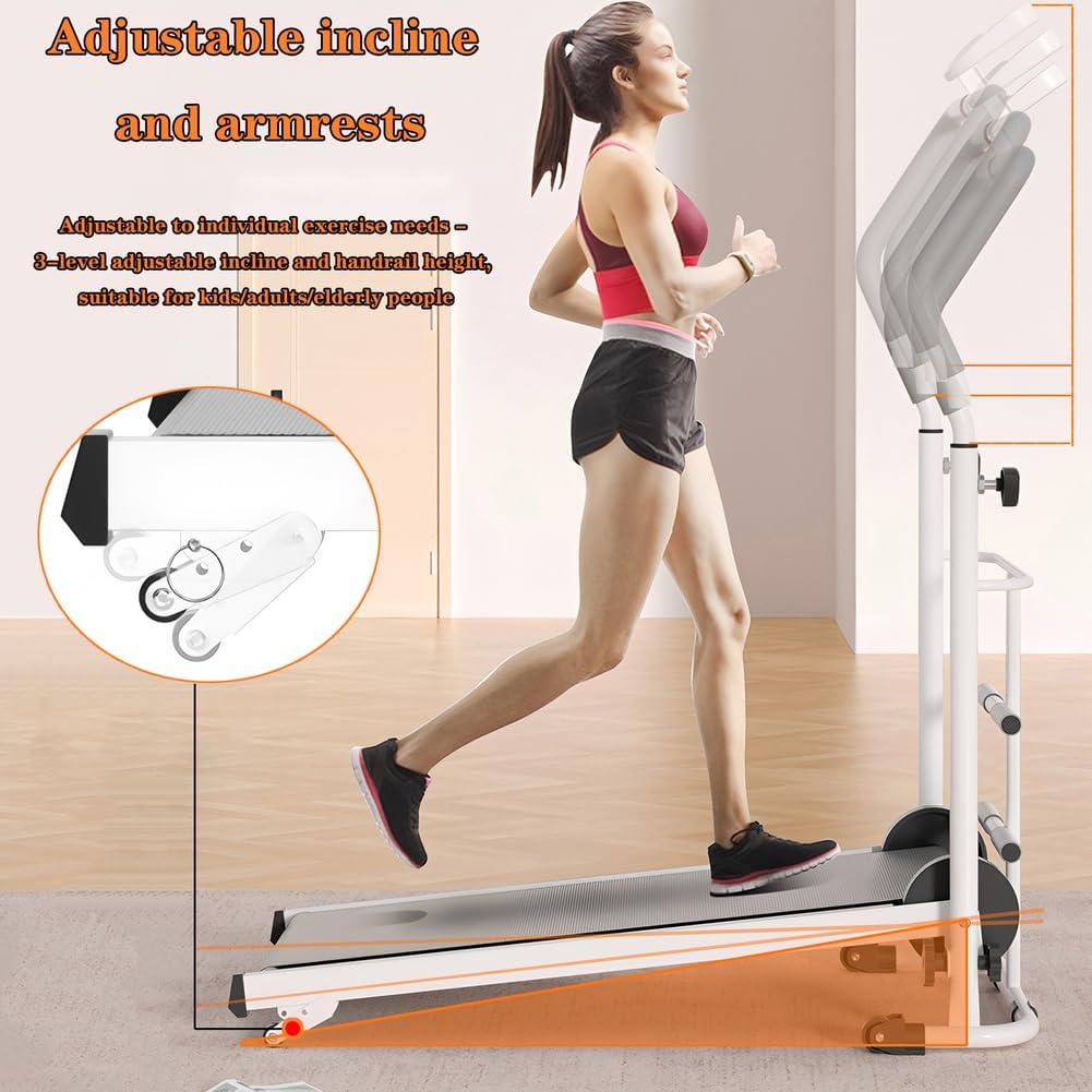 Compact Manual Treadmill with Incline & Handle Bar - Portable Folding Walking Pad for Home, Ideal for Small Spaces, Non-Electric for Kids, Adults & Seniors
