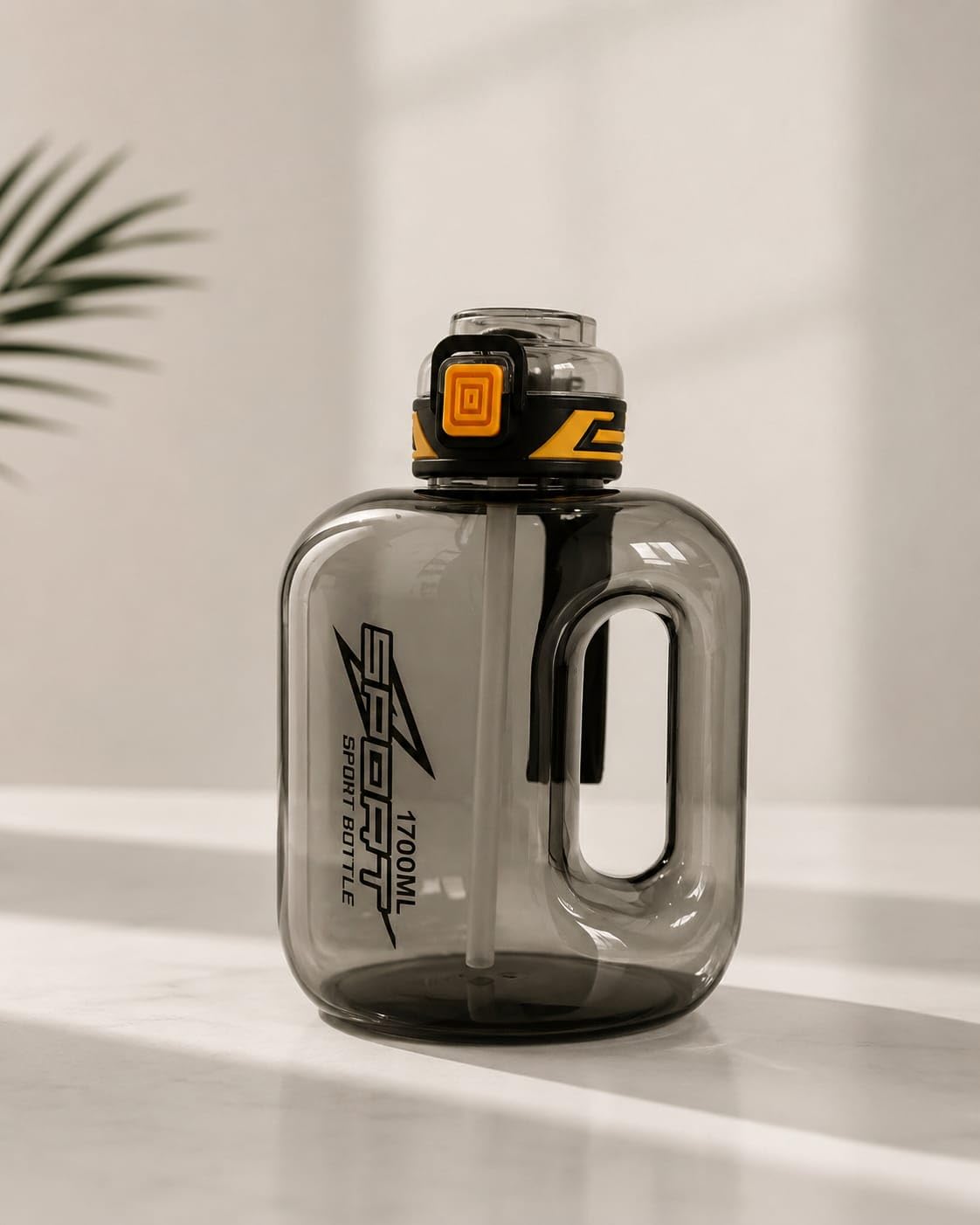 2 Litre Gym Water Bottle | 2000ml Gallon Water Jug with Handle & Strap | Leakproof Dual Cap | BPA Free Large Workout Bottle | Big Water Can for Gym, Fitness, Sports (Transparent Black)-image-9