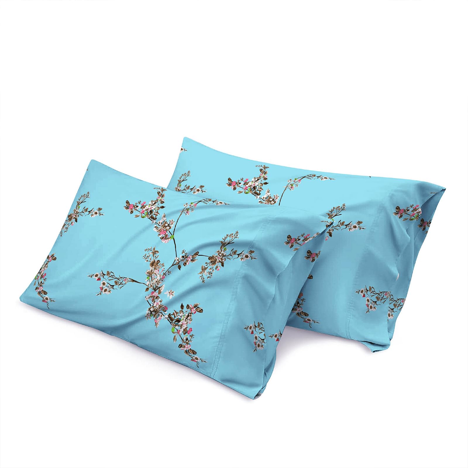 Shadow Sleep Pillow Case 100% Egyptian Cotton 400 Thread Count Luxury Floral Printed Flower Design Pair of Pillowcases Breathable Soft Machine Washable Bed Pillow