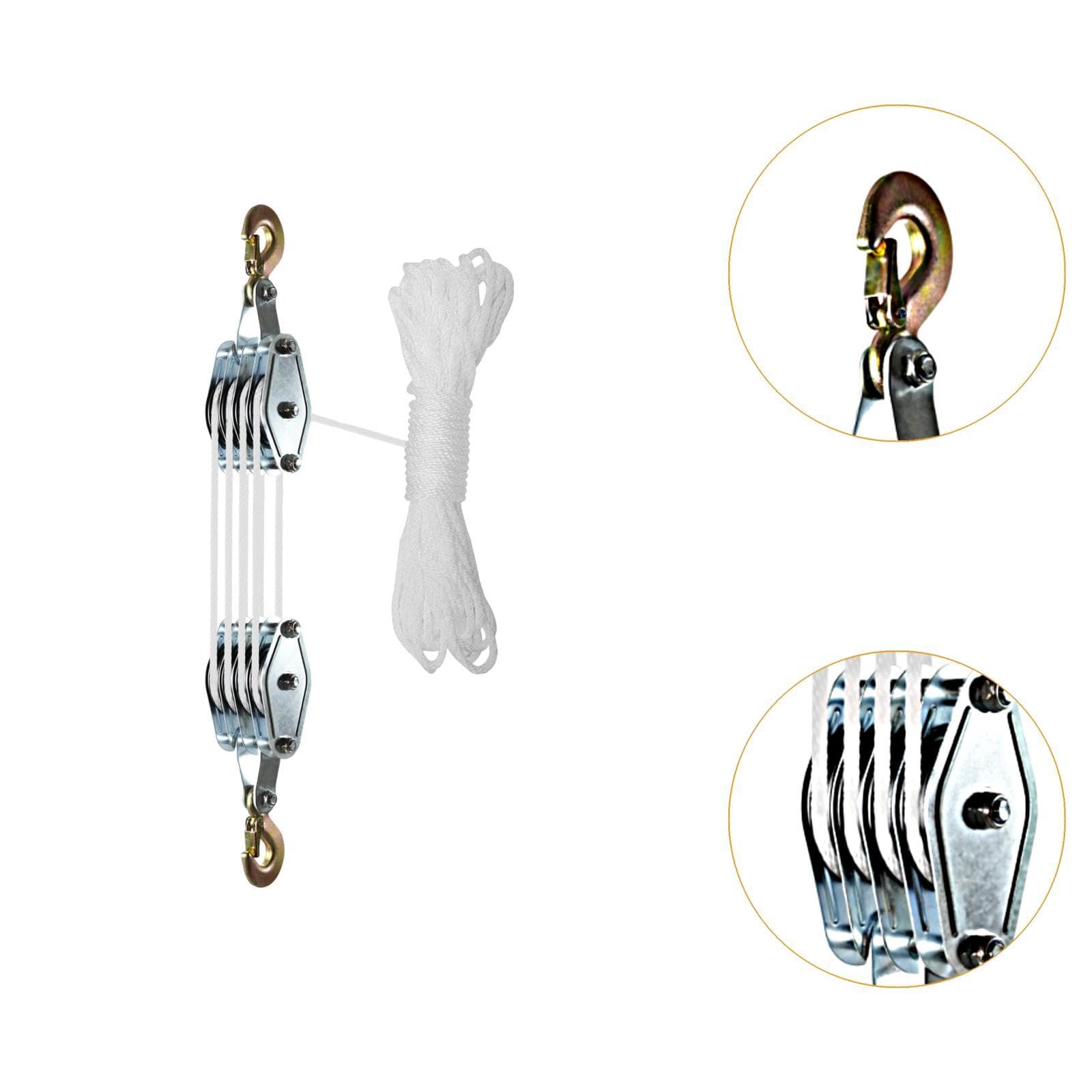 Seilzug-Hebezeug für schwere Hebeblock und Tackle Seilzugsystem 20m Seil, Silber