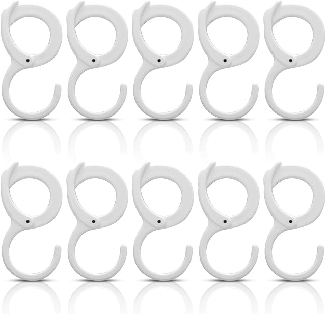 Dzmuero S Shaped Hanging Hooks Plastic Hooks Clothing Hooks for Clothes Rail in Kitchen, Bathroom, Bedroom and Office, 10 Pieces, White