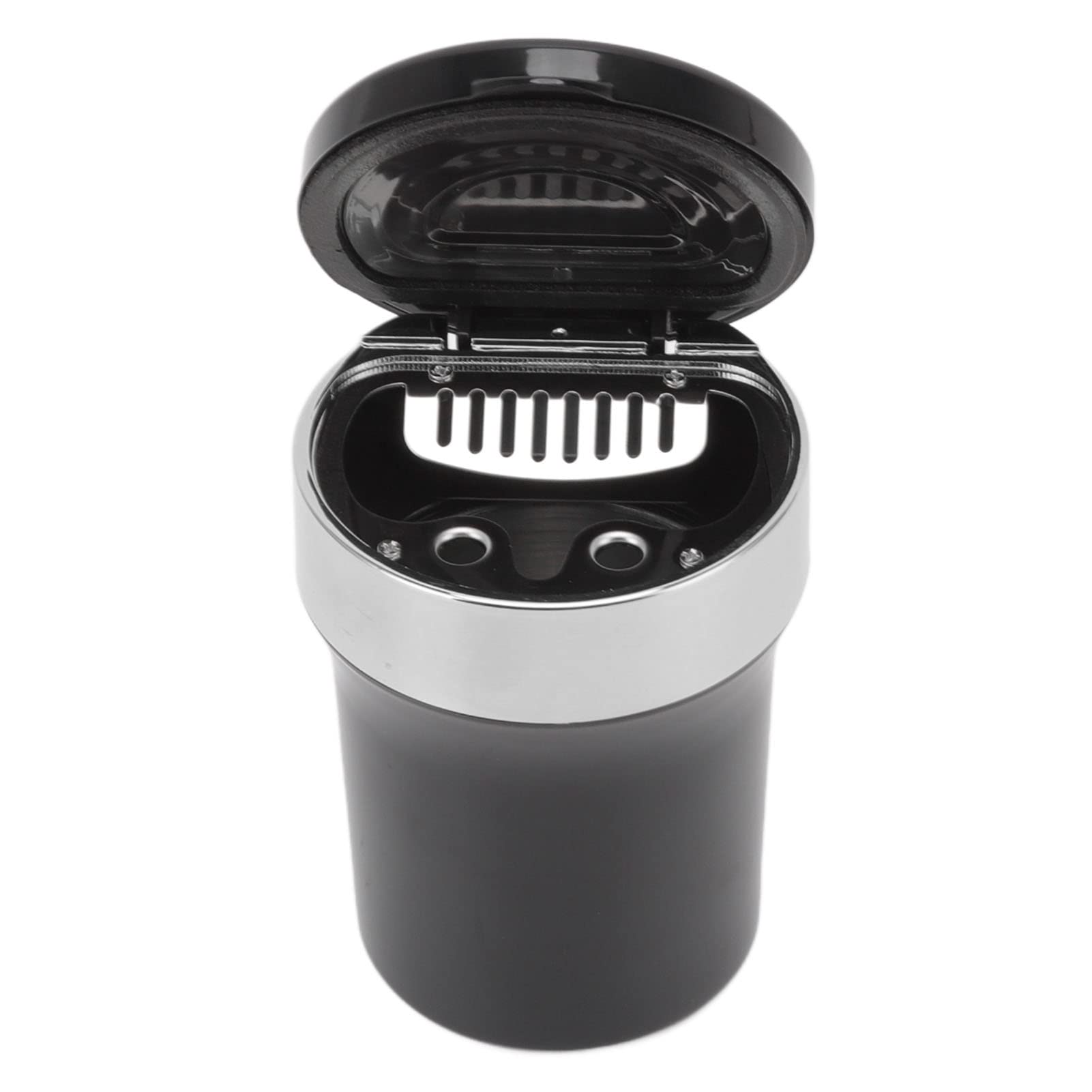 Fdit Portable Car Ashtray for Vehicles, Mini Car Trash Can with Detachable Lid, Detachable Ash Tray Stainless Steel Inside for Outdoor Travel, Home Use (Black Silver)