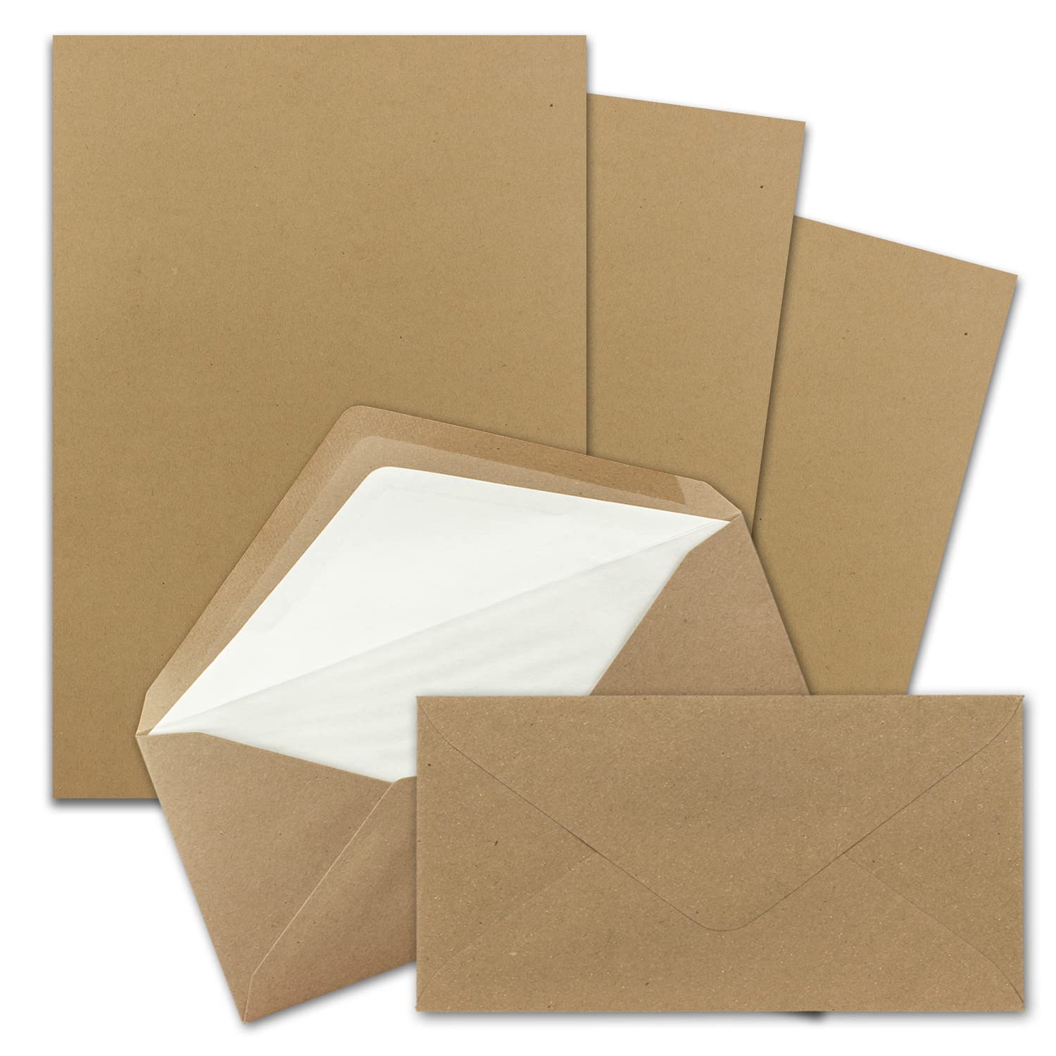 Set di 700 buste di carta da lettere formato DIN A4 e DL, foderate con fodera in seta bianca, incollaggio a umido, carta kraft, carta da lettere opaca