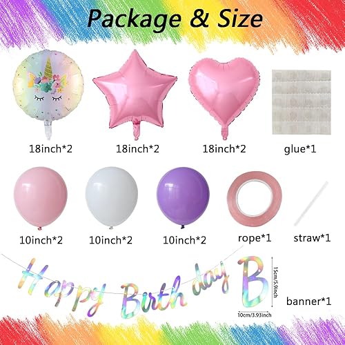 Miniatura 3 de Decoraciones de fiesta de cumpleaños de tercer cumpleaños de unicornio para niña, juego de globos temáticos de fiesta de unicornio morado y rosa,