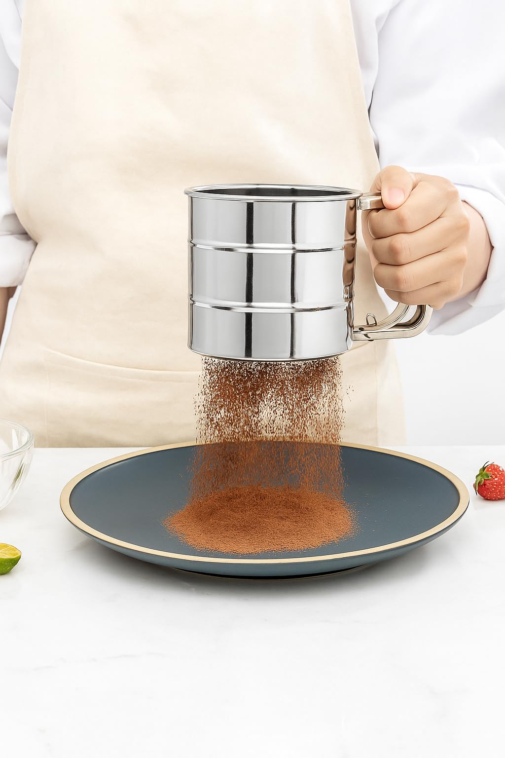 STAREWA Flour Sifter/Atta chhani Hand Press Design Stainless Steel Flour Sifter Corrosion Resistant Large Capacity Flour Sieve Cup for Sugar Flour and Coffee Powder | Atta Chalni 2