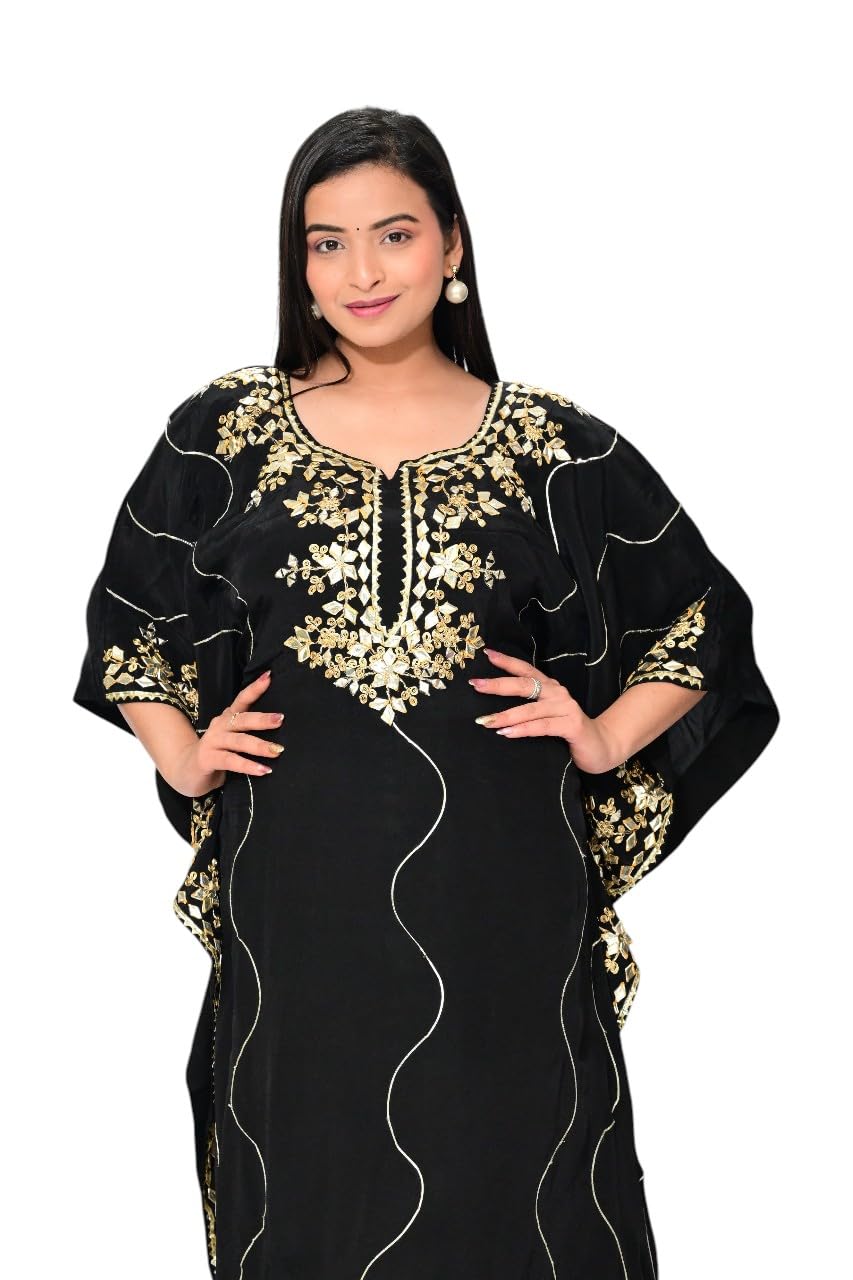 Khyati Women's Black Crepe Kaftan Set with Gotta Patti Work, Round Neck, Dhoti Style Pant, XL-image-29