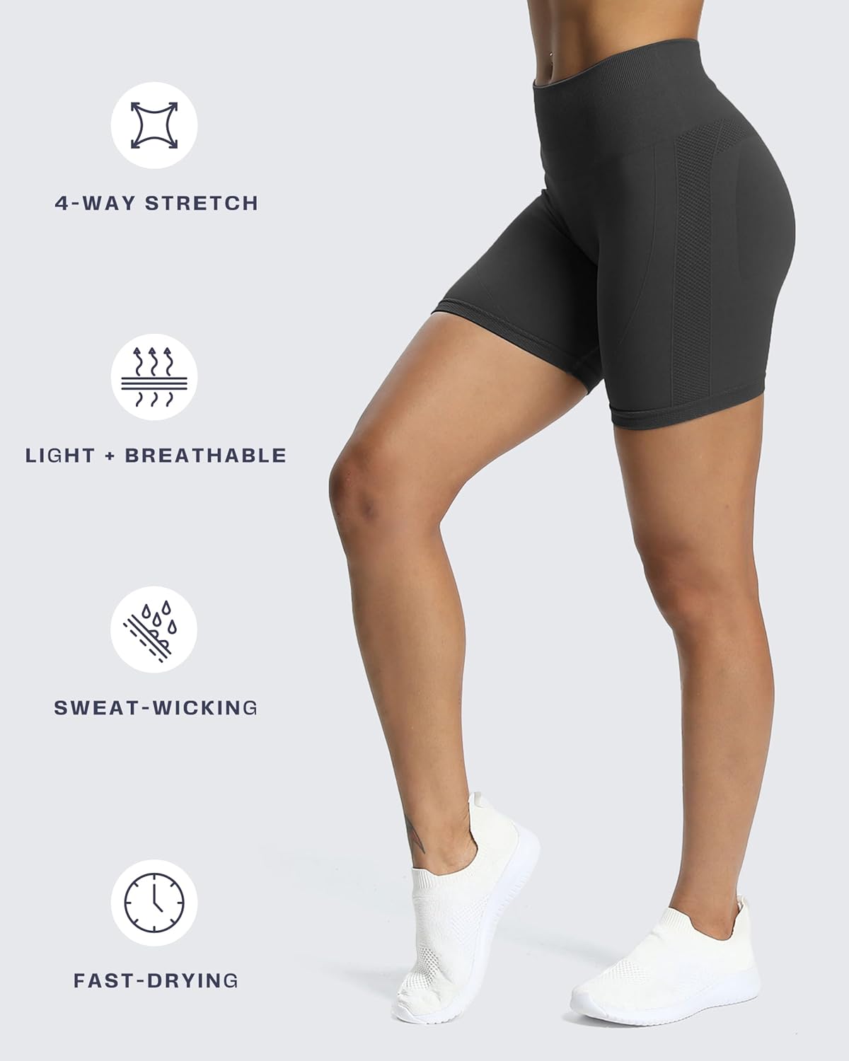 Aoxjox Workout Seamless Biker Shorts for Women Tummy Control High Waisted Athletic Yoga Contour Sculpt Running Yoga Short 6"