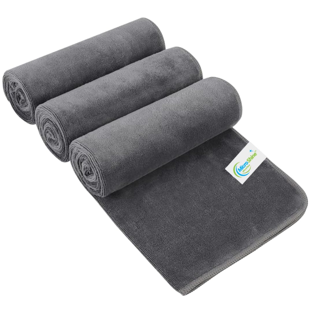 Microshine Microfiber Sports Towels (3-Pack) - Quick Drying, Ultra Absorbent, Lightweight Gym Towels for Workout, Fitness, Yoga, Travel - Grey