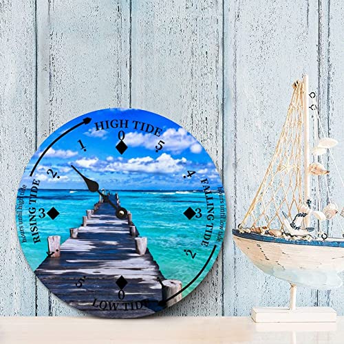 Ditooms Tide Clock Cloud Bridge At Atlantic Beach East Coast Atlantic Ocean Time Tidal Clock High And Low Tide Wall Hanging Art Tide Movement Clock For Beach House Cottage 14X14 In #TOP1